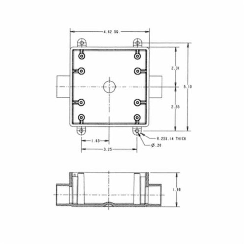 Carlon E9812E F Series Type 2FSC Non-Metallic Rigid Shallow Style Device Box, PVC, 32 cu-in Capacity, 2 Gangs, 2 Outlets, 1 Knockouts, 4.62 in L x 4.62 in W x 1.98 in D